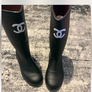 CHANEL Black and White Women's Winter Boots